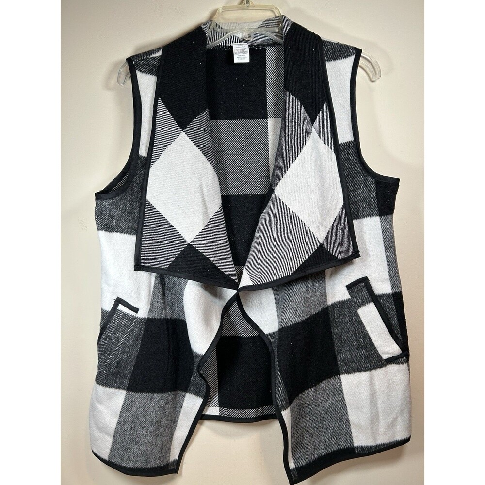 West Loop Womens Vest Black White Gray Plaid Open Front One Size Fits Most - EUC
